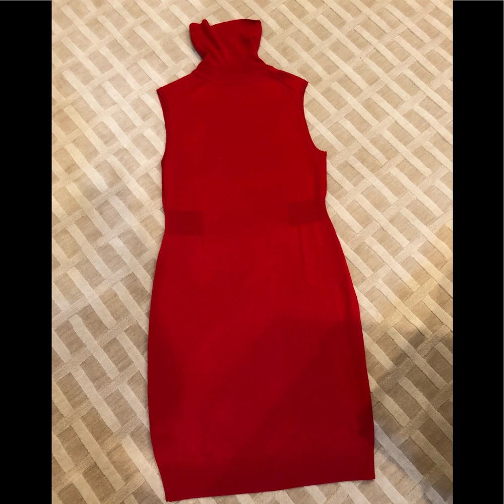 Red, wool dress, feels very light on the body